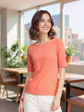 Chico's Pima Cotton Bateau Neck Tee Shirt Sunset Peach Women’s Size 2 LARGE NWT
